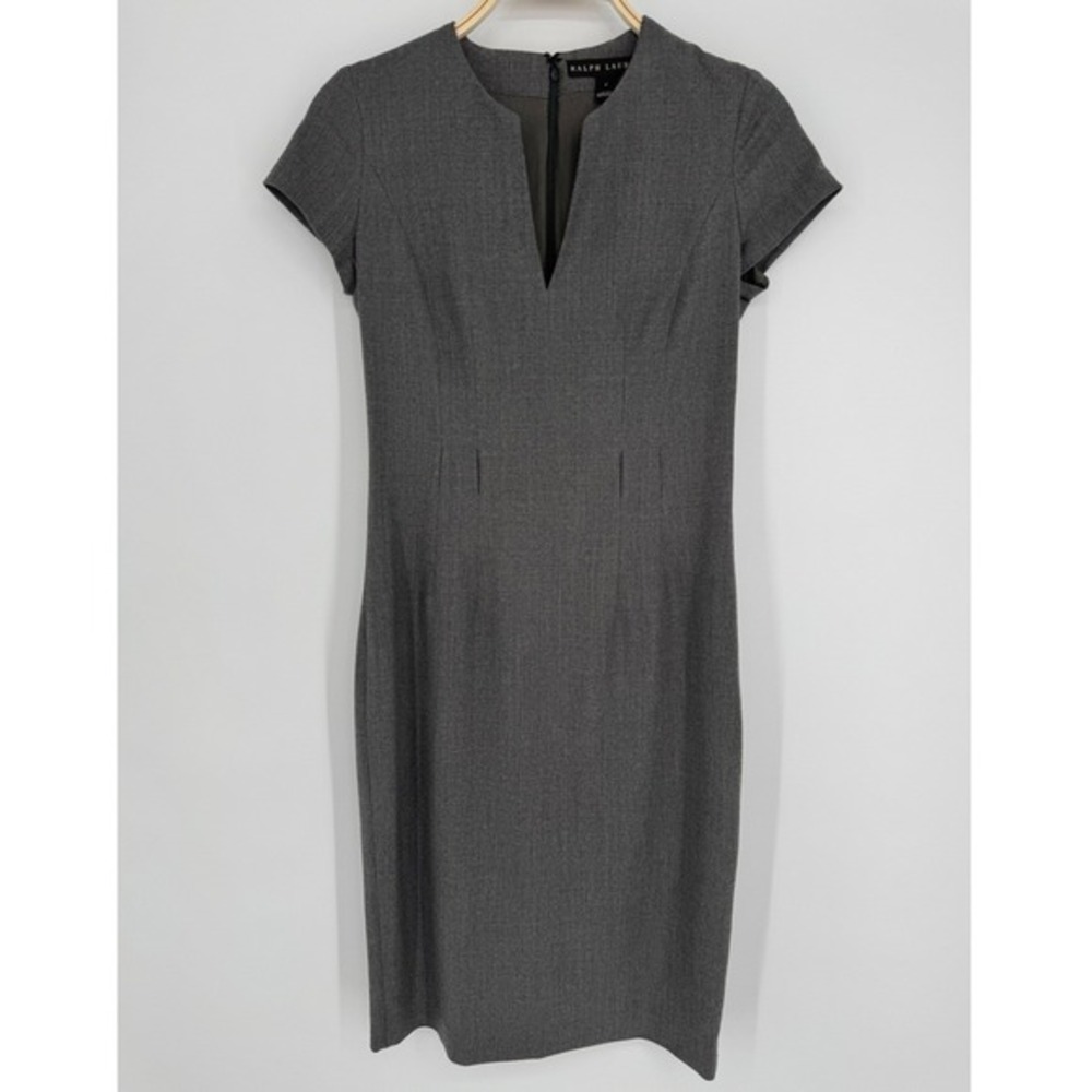 Ralph‎ Lauren Black Label Wool Sheath Dress Size 4 Gray Workwear Minimalist Chic